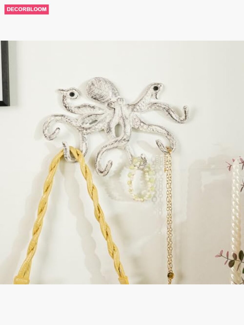 Cast Iron Octopus Key Holder with 6 Hooks, Wall Mount, Rustic - Picture 4 of 7